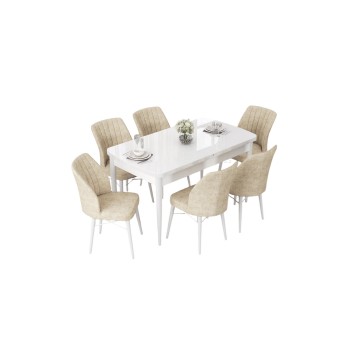 Extendable Dining Table & Chairs Set (7 Pieces) Nef - White, Cream White
Cream