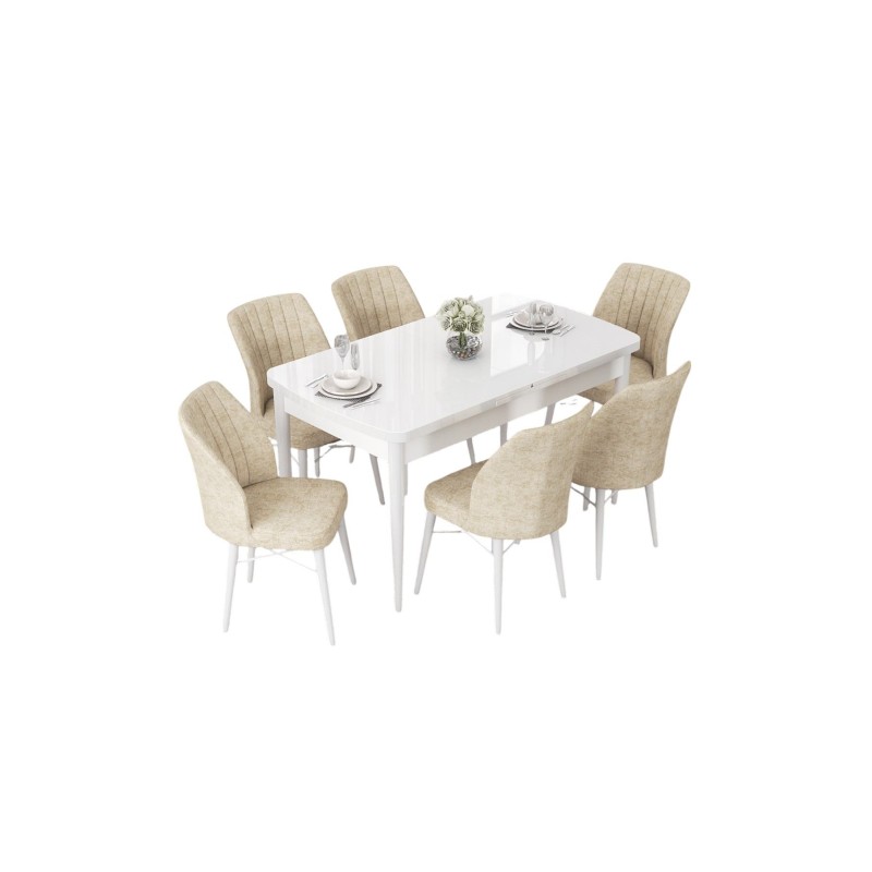 Extendable Dining Table & Chairs Set (7 Pieces) Nef - White, Cream White
Cream