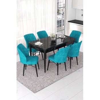 Extendable Dining Table & Chairs Set (7 Pieces) Nef - Black Marble, Turquoise Black Marble
Turquoise