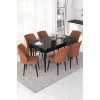 Extendable Dining Table & Chairs Set (7 Pieces) Nef - Black Marble, Tile Red Black Marble
Tile Red