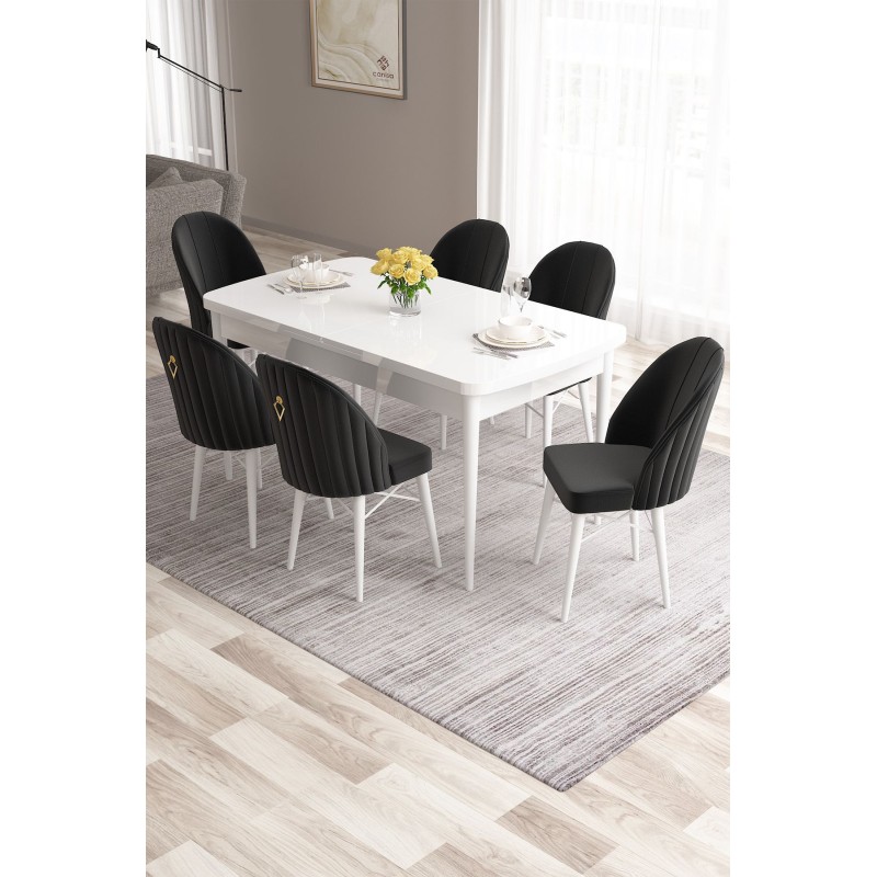 Extendable Dining Table & Chairs Set (7 Pieces) Roz - White, Black White
Black