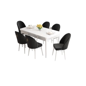 Extendable Dining Table & Chairs Set (7 Pieces) Roz - White, Black White
Black