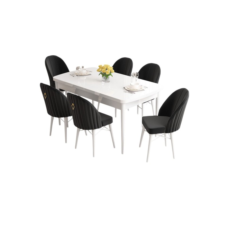 Extendable Dining Table & Chairs Set (7 Pieces) Roz - White, Black White
Black