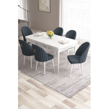 Extendable Dining Table & Chairs Set (7 Pieces) Roz - White, Anthracite White
Anthracite