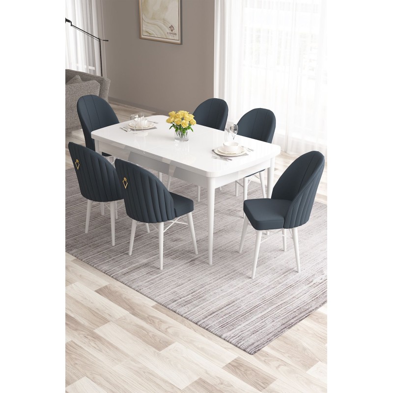 Extendable Dining Table & Chairs Set (7 Pieces) Roz - White, Anthracite White
Anthracite