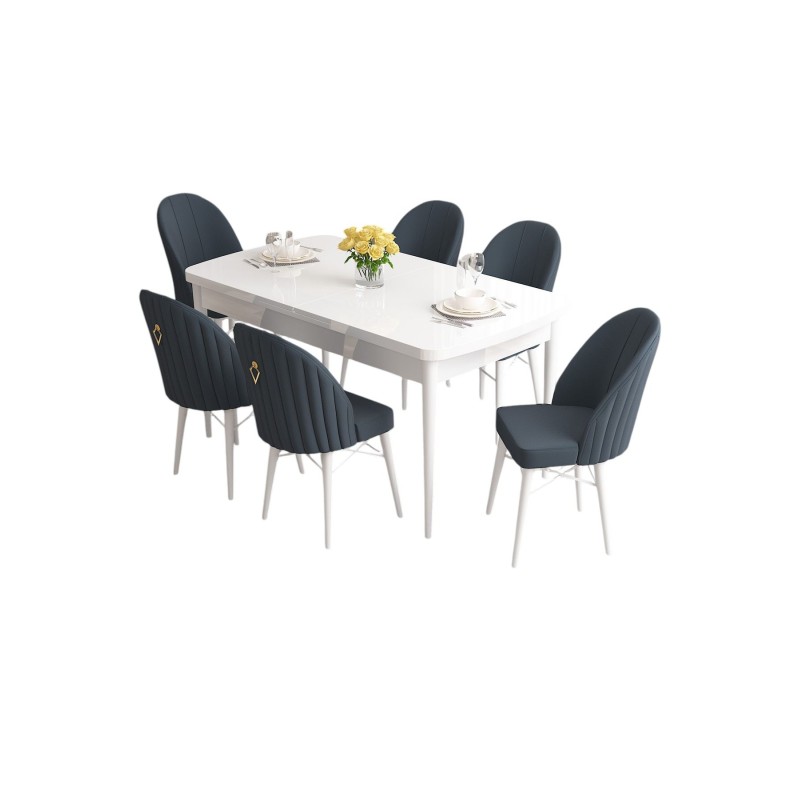 Extendable Dining Table & Chairs Set (7 Pieces) Roz - White, Anthracite White
Anthracite