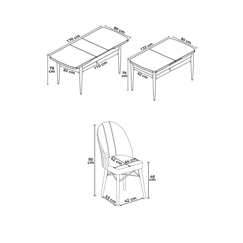 Extendable Dining Table & Chairs Set (7 Pieces) Roz - White, Anthracite White
Anthracite