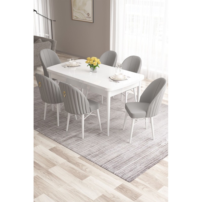 Extendable Dining Table & Chairs Set (7 Pieces) Roz - White, Grey White
Grey
