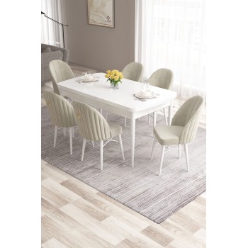 Extendable Dining Table & Chairs Set (7 Pieces) Roz - White, Cream White
Cream