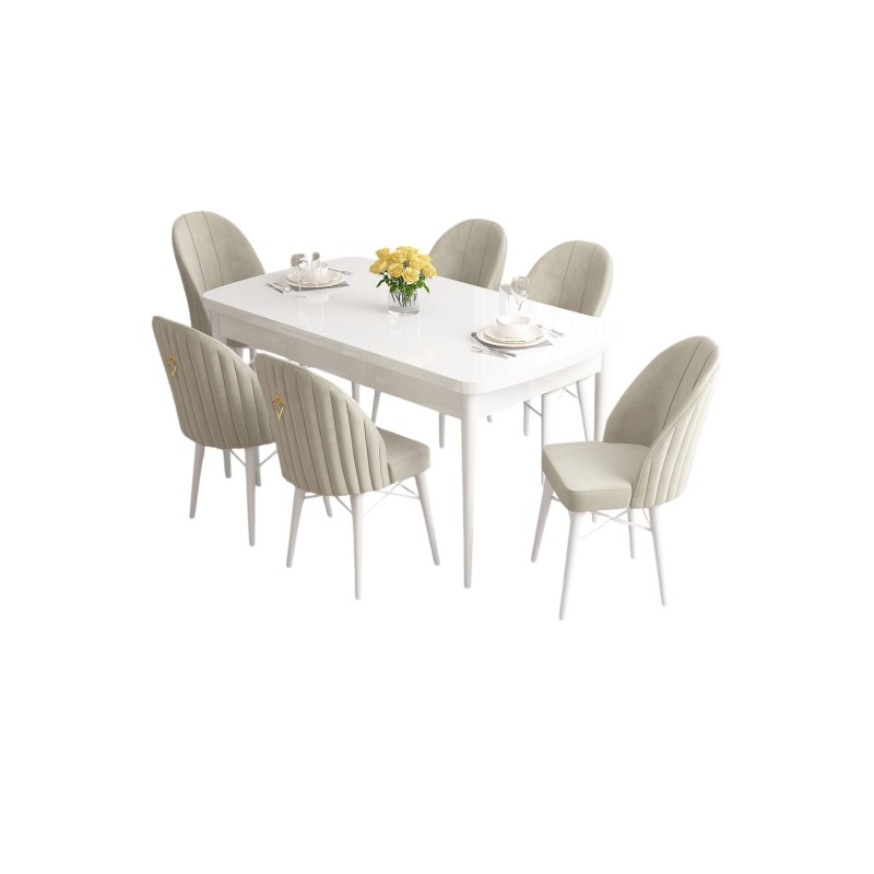 Extendable Dining Table & Chairs Set (7 Pieces) Roz - White, Cream White
Cream
