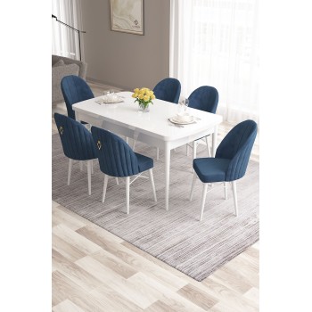 Extendable Dining Table & Chairs Set (7 Pieces) Roz - White, Navy Blue White
Navy Blue