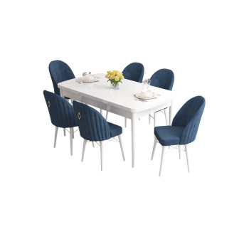 Extendable Dining Table & Chairs Set (7 Pieces) Roz - White, Navy Blue White
Navy Blue