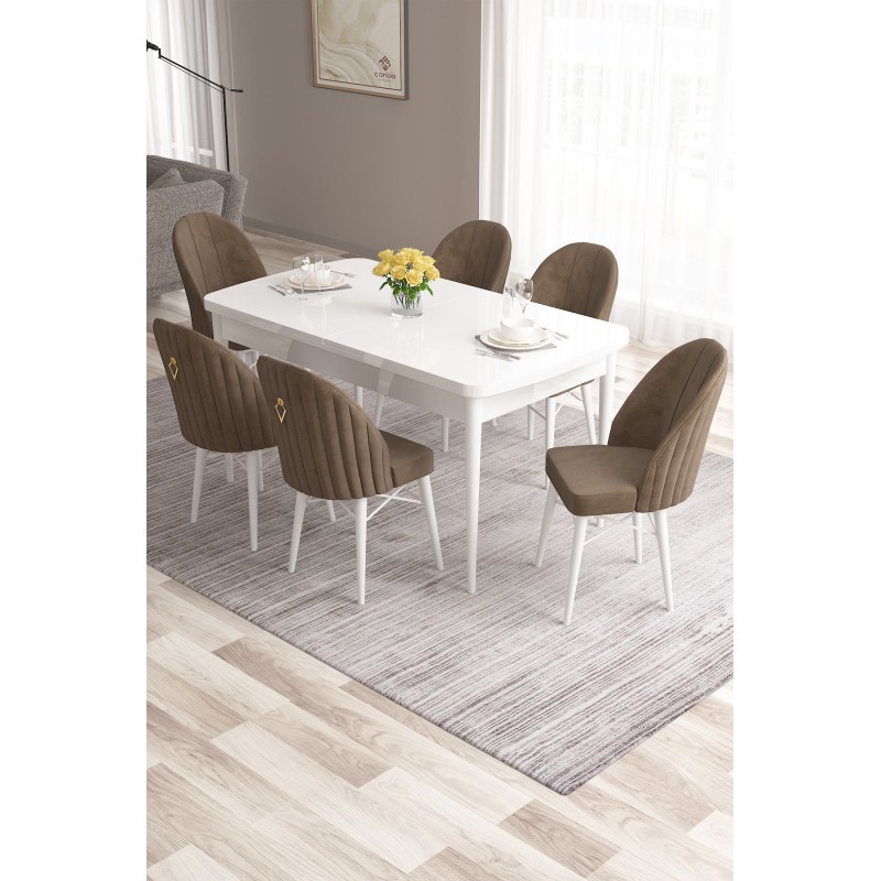 Extendable Dining Table & Chairs Set (7 Pieces) Roz - White, Brown White
Brown