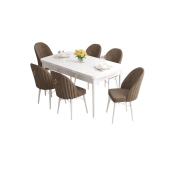 Extendable Dining Table & Chairs Set (7 Pieces) Roz - White, Brown White
Brown