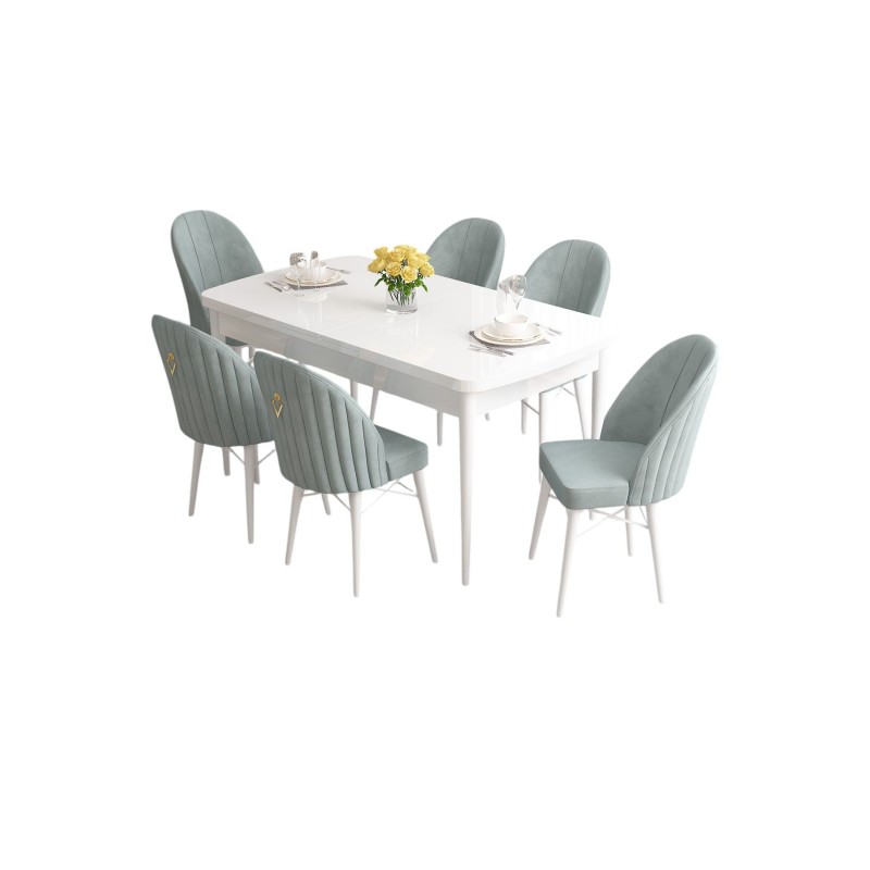 Extendable Dining Table & Chairs Set (7 Pieces) Roz - White, Sea Green White
Sea Green