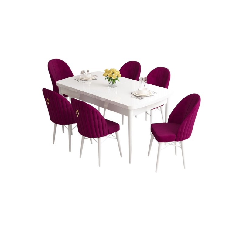 Extendable Dining Table & Chairs Set (7 Pieces) Roz - White, Damson White
Damson