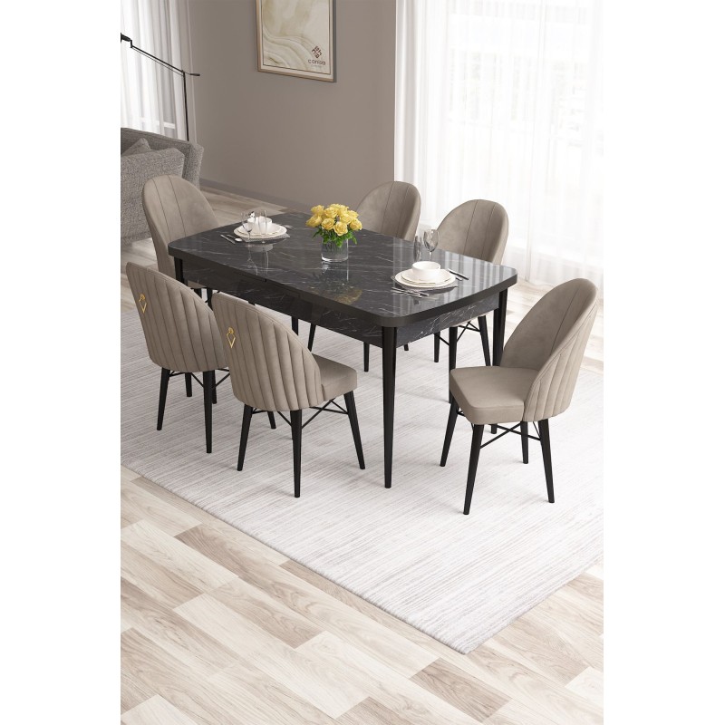 Extendable Dining Table & Chairs Set (7 Pieces) Roz - Black Marble, Cappuccino Black Marble
Cappuccino