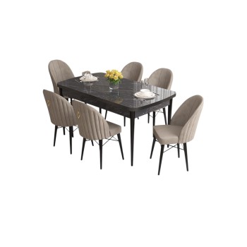 Extendable Dining Table & Chairs Set (7 Pieces) Roz - Black Marble, Cappuccino Black Marble
Cappuccino