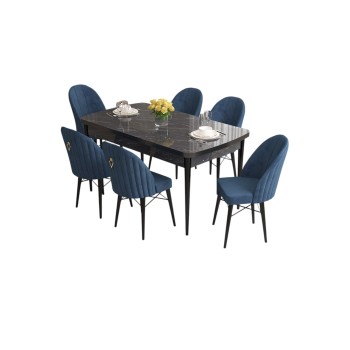 Extendable Dining Table & Chairs Set (7 Pieces) Roz - Black Marble, Navy Blue Black Marble
Navy Blue