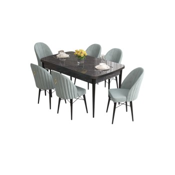Extendable Dining Table & Chairs Set (7 Pieces) Roz - Black Marble, Sea Green Black Marble
Sea Green