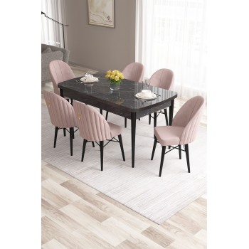 Extendable Dining Table & Chairs Set (7 Pieces) Roz - Black Marble, Pink Black Marble
Pink