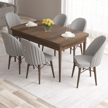 Extendable Dining Table & Chairs Set (7 Pieces) Roz - Baroque, Grey Baroque
Grey