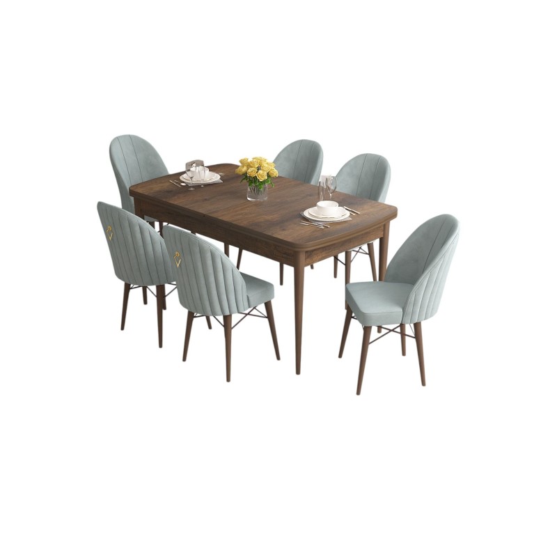 Extendable Dining Table & Chairs Set (7 Pieces) Roz - Baroque, Sea Green Baroque
Sea Green