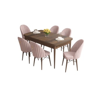 Extendable Dining Table & Chairs Set (7 Pieces) Roz - Baroque, Pink Baroque
Pink