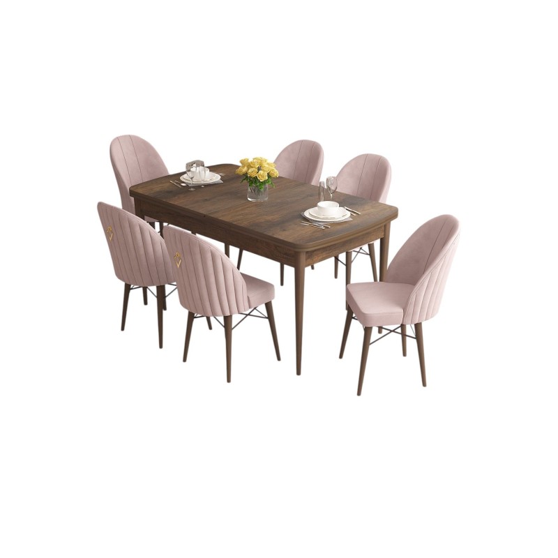 Extendable Dining Table & Chairs Set (7 Pieces) Roz - Baroque, Pink Baroque
Pink