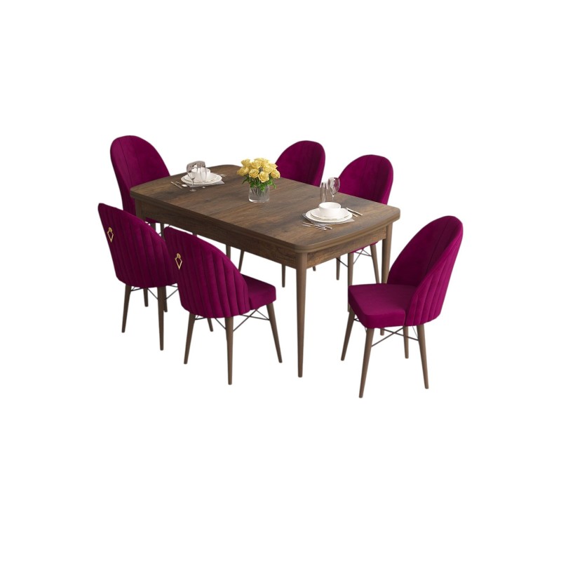 Extendable Dining Table & Chairs Set (7 Pieces) Roz - Baroque, Damson Baroque
Damson
