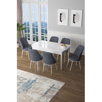 Extendable Dining Table & Chairs Set (7 Pieces) Zen - White, Fume White
Fume