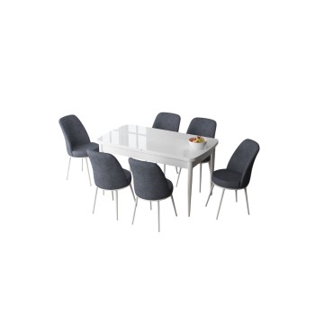 Extendable Dining Table & Chairs Set (7 Pieces) Zen - White, Fume White
Fume