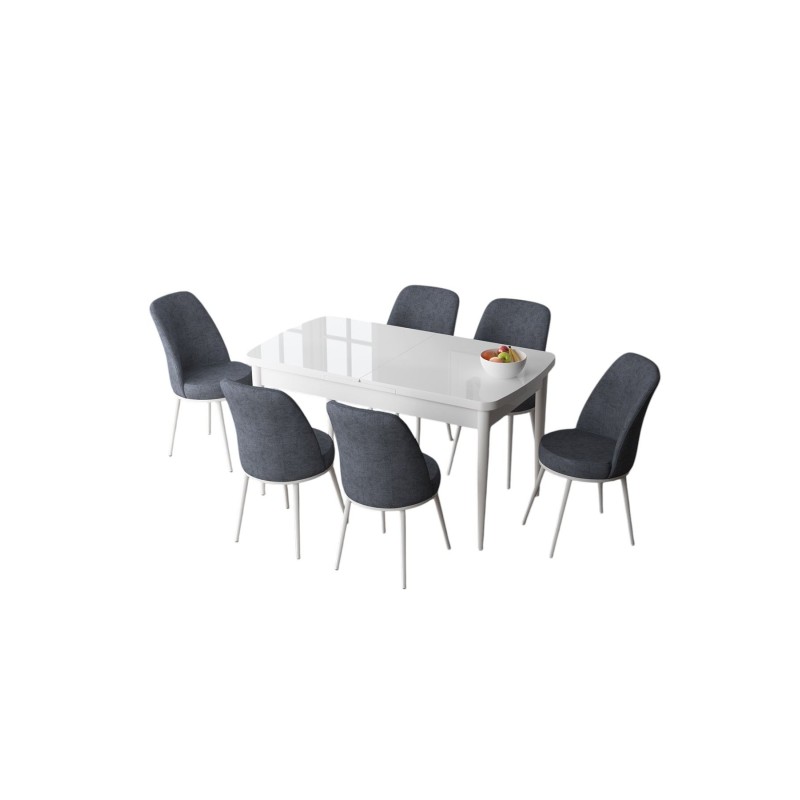 Extendable Dining Table & Chairs Set (7 Pieces) Zen - White, Fume White
Fume