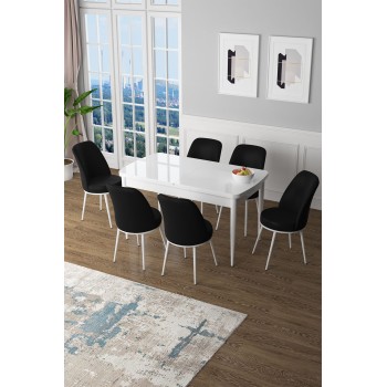 Extendable Dining Table & Chairs Set (7 Pieces) Zen - White, Black White
Black