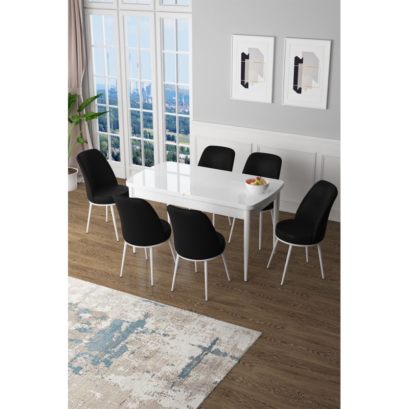 Extendable Dining Table & Chairs Set (7 Pieces) Zen - White, Black White
Black