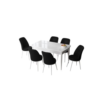 Extendable Dining Table & Chairs Set (7 Pieces) Zen - White, Black White
Black