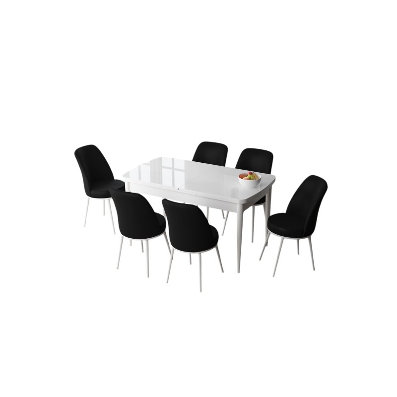 Extendable Dining Table & Chairs Set (7 Pieces) Zen - White, Black White
Black