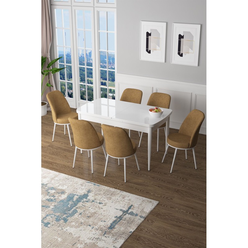 Extendable Dining Table & Chairs Set (7 Pieces) Zen - White, Cappuccino White
Cappuccino
