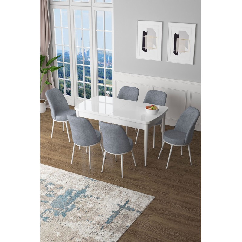 Extendable Dining Table & Chairs Set (7 Pieces) Zen - White, Grey White
Grey