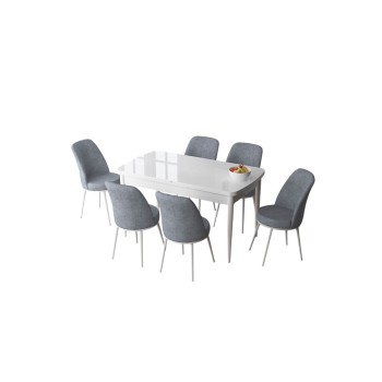 Extendable Dining Table & Chairs Set (7 Pieces) Zen - White, Grey White
Grey