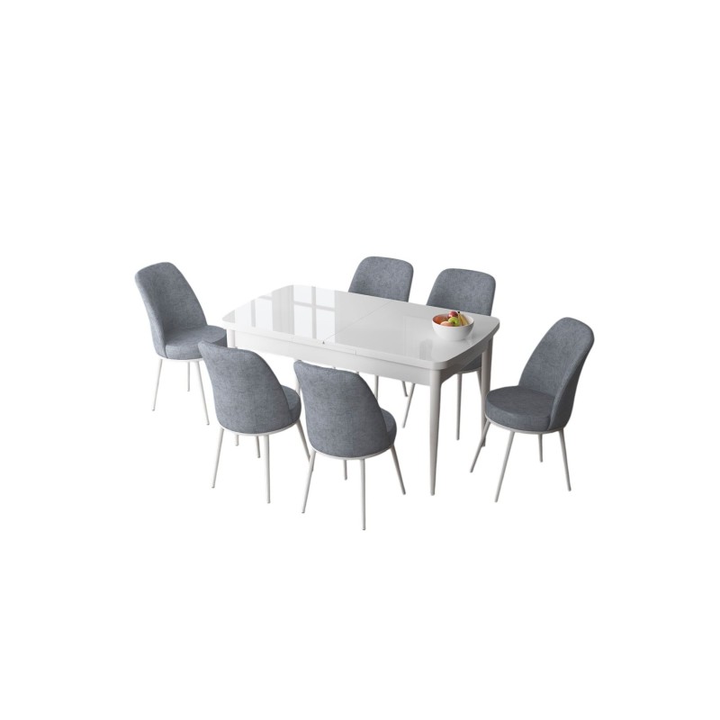 Extendable Dining Table & Chairs Set (7 Pieces) Zen - White, Grey White
Grey