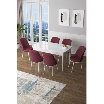 Extendable Dining Table & Chairs Set (7 Pieces) Zen - White, Burgundy White
Burgundy