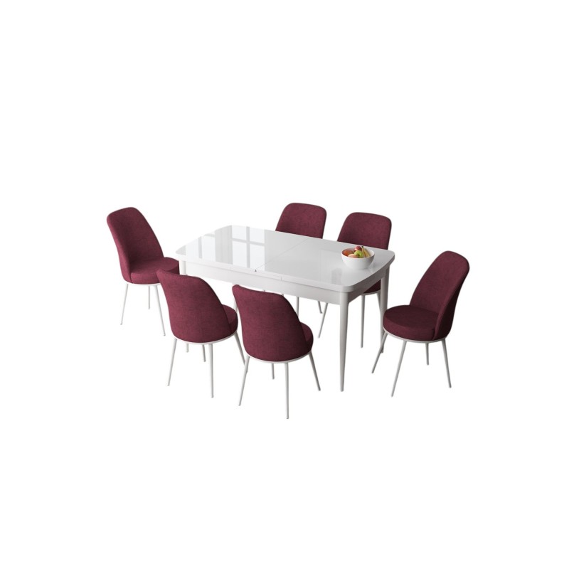 Extendable Dining Table & Chairs Set (7 Pieces) Zen - White, Burgundy White
Burgundy