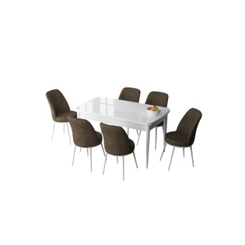 Extendable Dining Table & Chairs Set (7 Pieces) Zen - White, Brown White
Brown