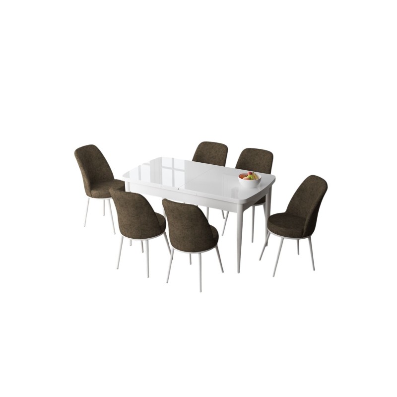 Extendable Dining Table & Chairs Set (7 Pieces) Zen - White, Brown White
Brown