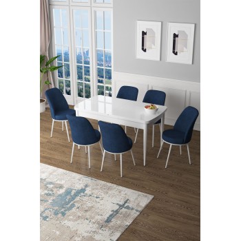 Extendable Dining Table & Chairs Set (7 Pieces) Zen - White, Navy Blue White
Navy Blue