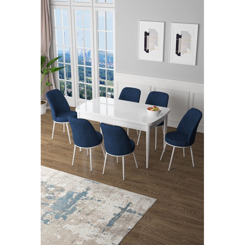 Extendable Dining Table & Chairs Set (7 Pieces) Zen - White, Navy Blue White
Navy Blue