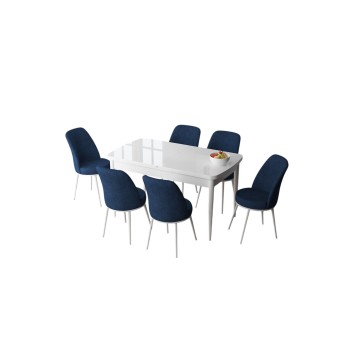 Extendable Dining Table & Chairs Set (7 Pieces) Zen - White, Navy Blue White
Navy Blue