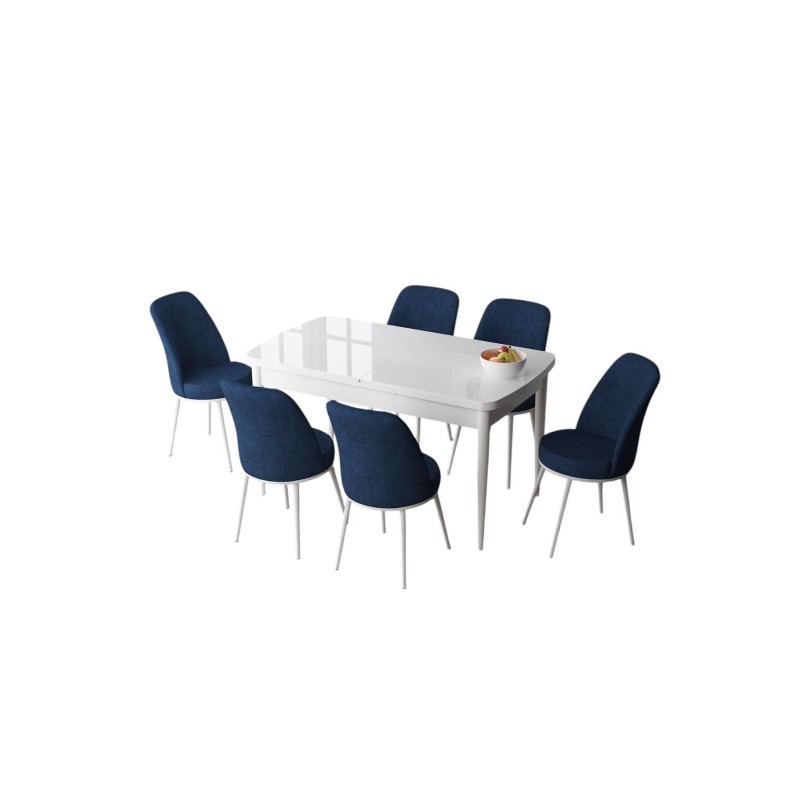 Extendable Dining Table & Chairs Set (7 Pieces) Zen - White, Navy Blue White
Navy Blue