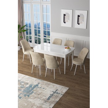 Extendable Dining Table & Chairs Set (7 Pieces) Zen - White, Cream White
Cream